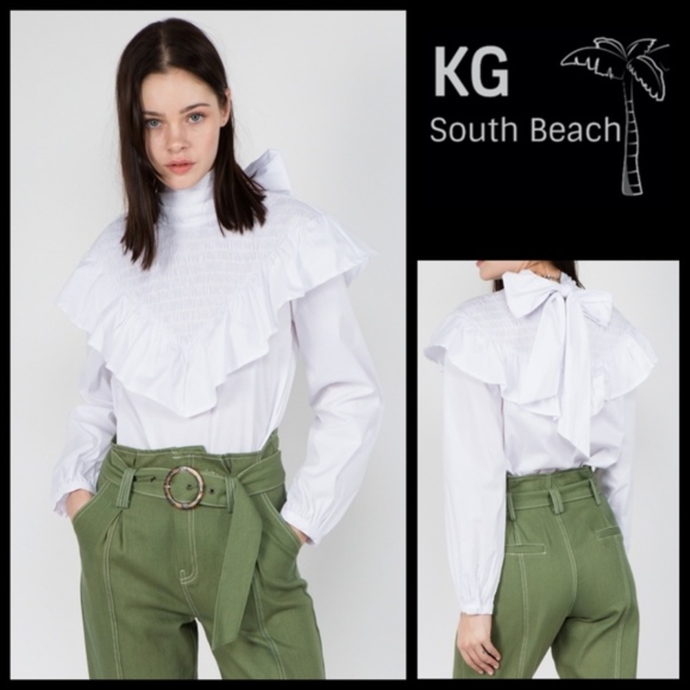 📌 Whiteroom+Cactus Victorian Style Blouse Smocked, Ruffled Bust Large Tie @ Nape